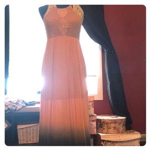 Ombré pink to navy maxi dress